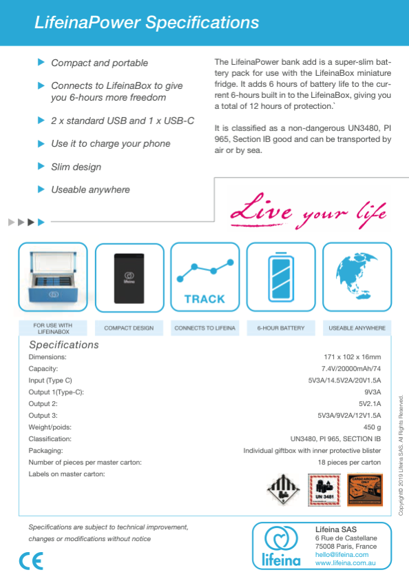 LifeinaPower Specification sheet